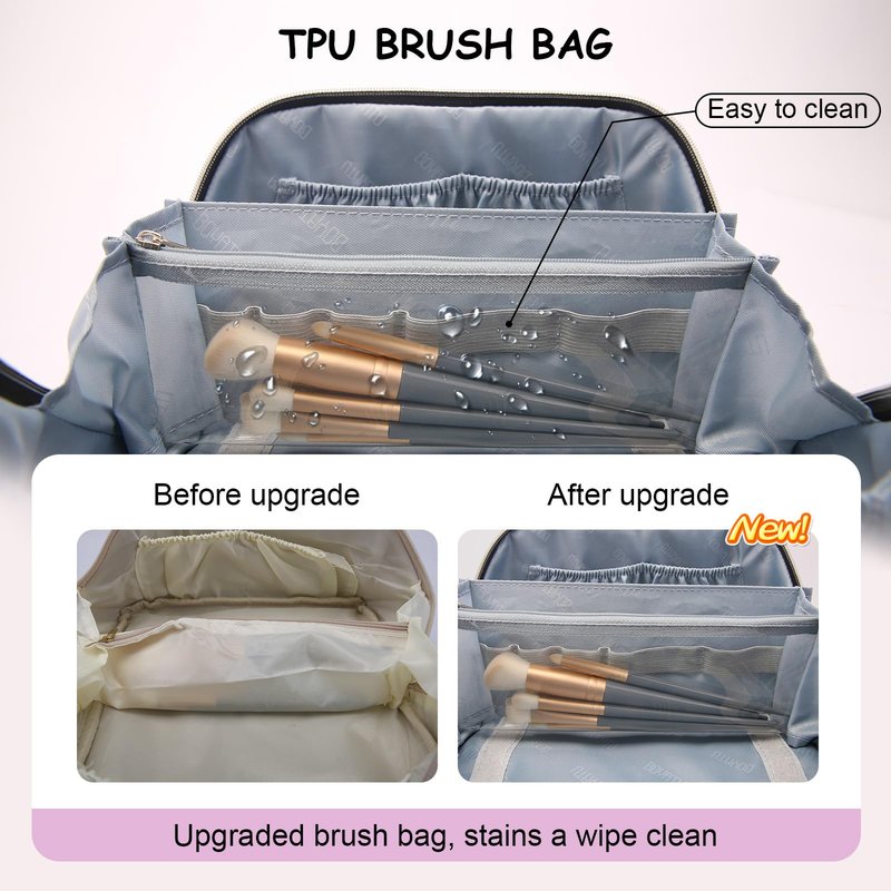 BOYATU Travel Makeup Bags Cosmetic Organizer Bag: 3-Set Large Capacity Make up Bag - PU Leather Toiletry Bags for Women - Wide Open Portable Pouch with Divider & Handle (02-Z-Violet)