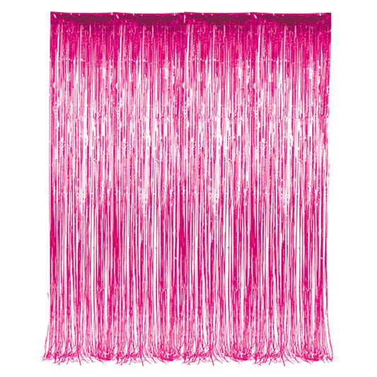 3' x 8' (36" x 96") Pink Tinsel Foil Fringe Door Window Curtain Party Decoration
