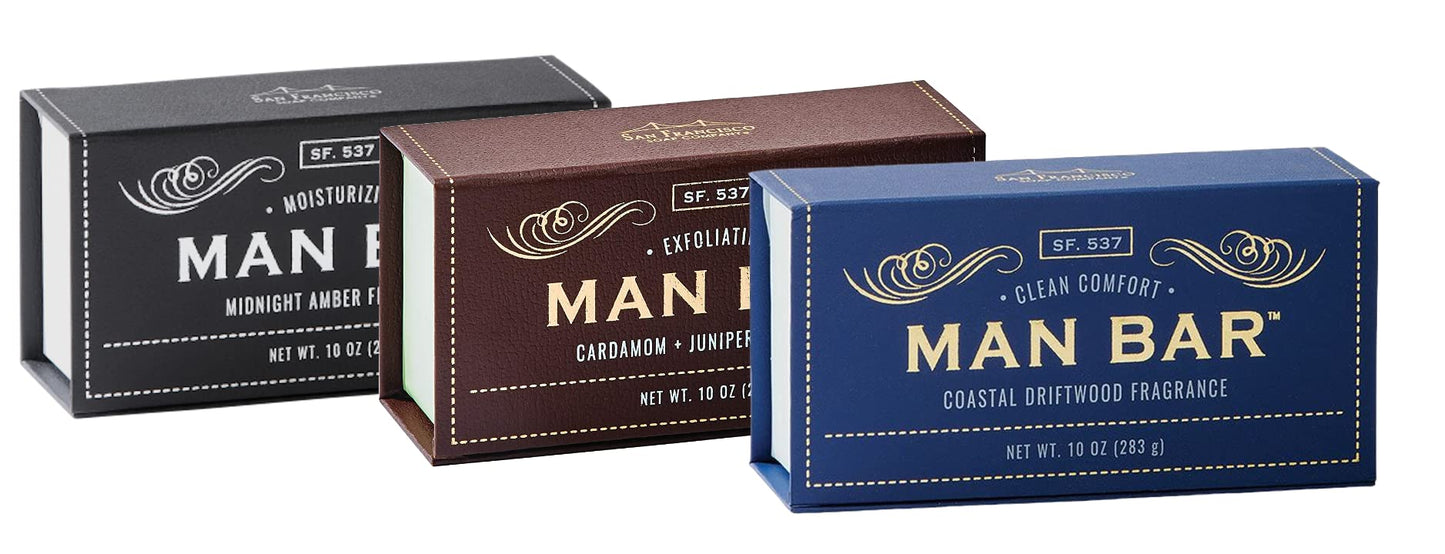 SFS Company Man Bar Set of 3 10 oz. Soap Bars (Coastal Driftwood, Cardamom+Juniper, Midnight Amber)