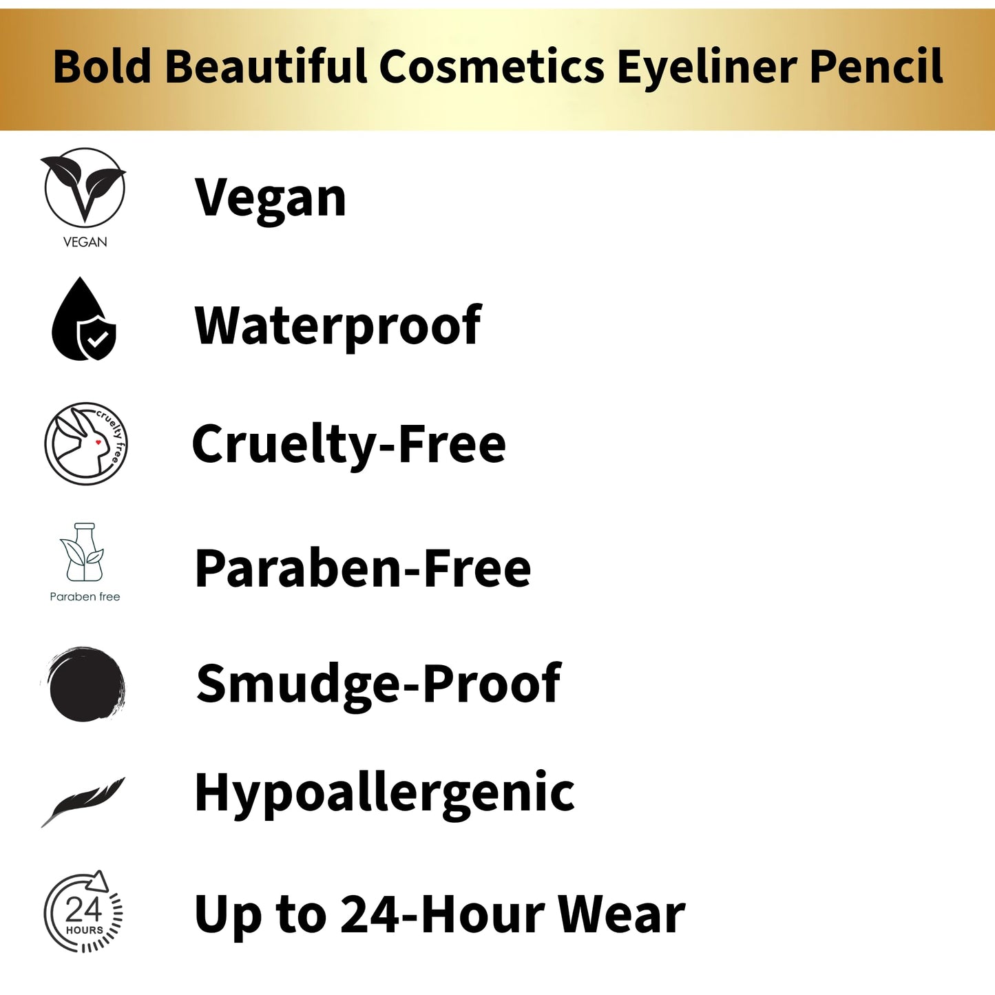 Bold Beautiful Cosmetics Black Eyeliner Pencil Waterproof Pencil Eyeliner, 0.01 oz