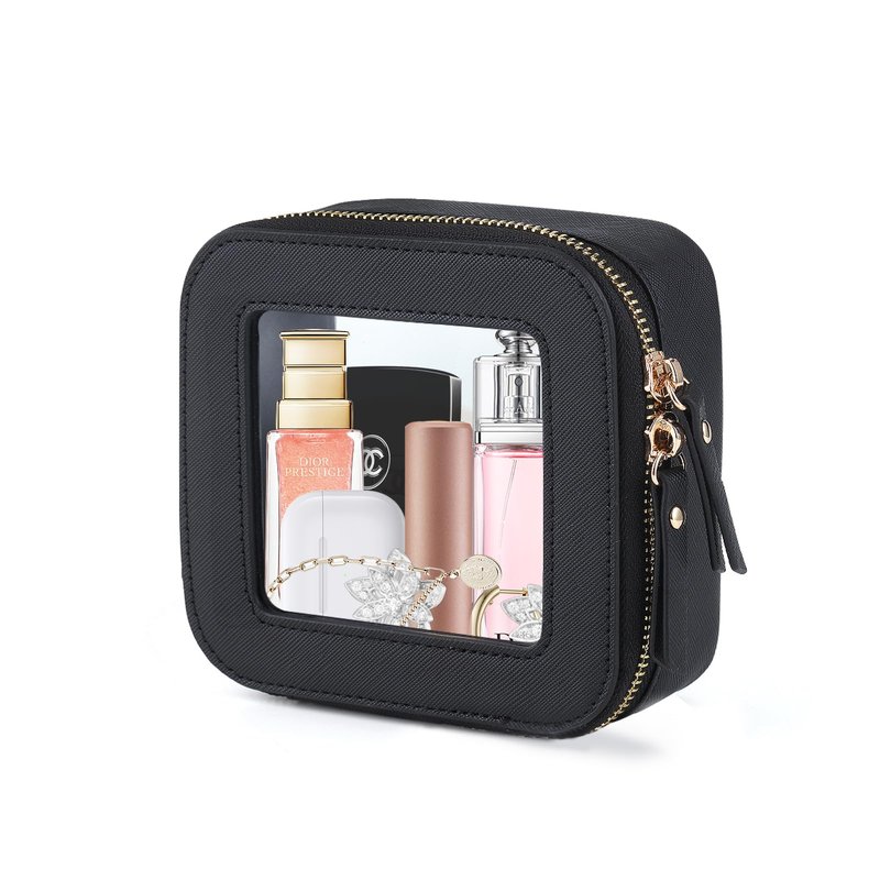 ELIZAHOME Clear Toiletry Bag and Mini Makeup Bag with Zipper Set is a Convenient, Waterproof Toiletry Bag for Travel and Essentials for Women on the Go(Black, M+MINI)