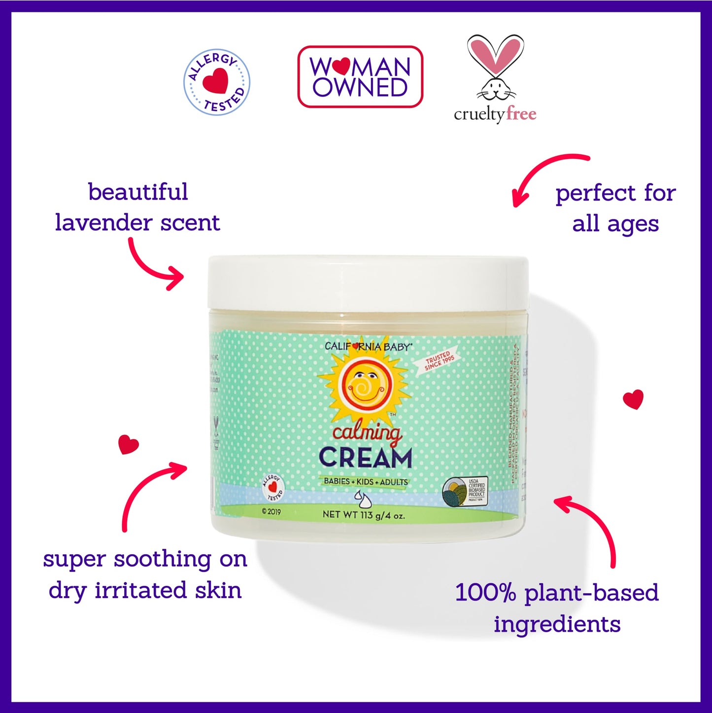 California Baby Calming Cream | 100% Plant-Based Moisturizer | Lavender Baby Lotion | Face Moisturizer For Dry Skin | Hypoallergenic | 113g / 4oz
