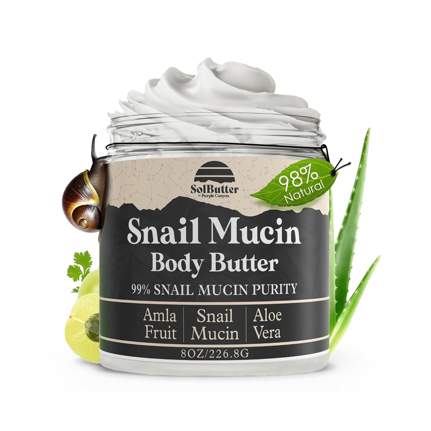 99% Snail Mucin Body Butter - Deep Moisturizing Cream for Blemish Reduction | 8oz | Radiant Skin Repair