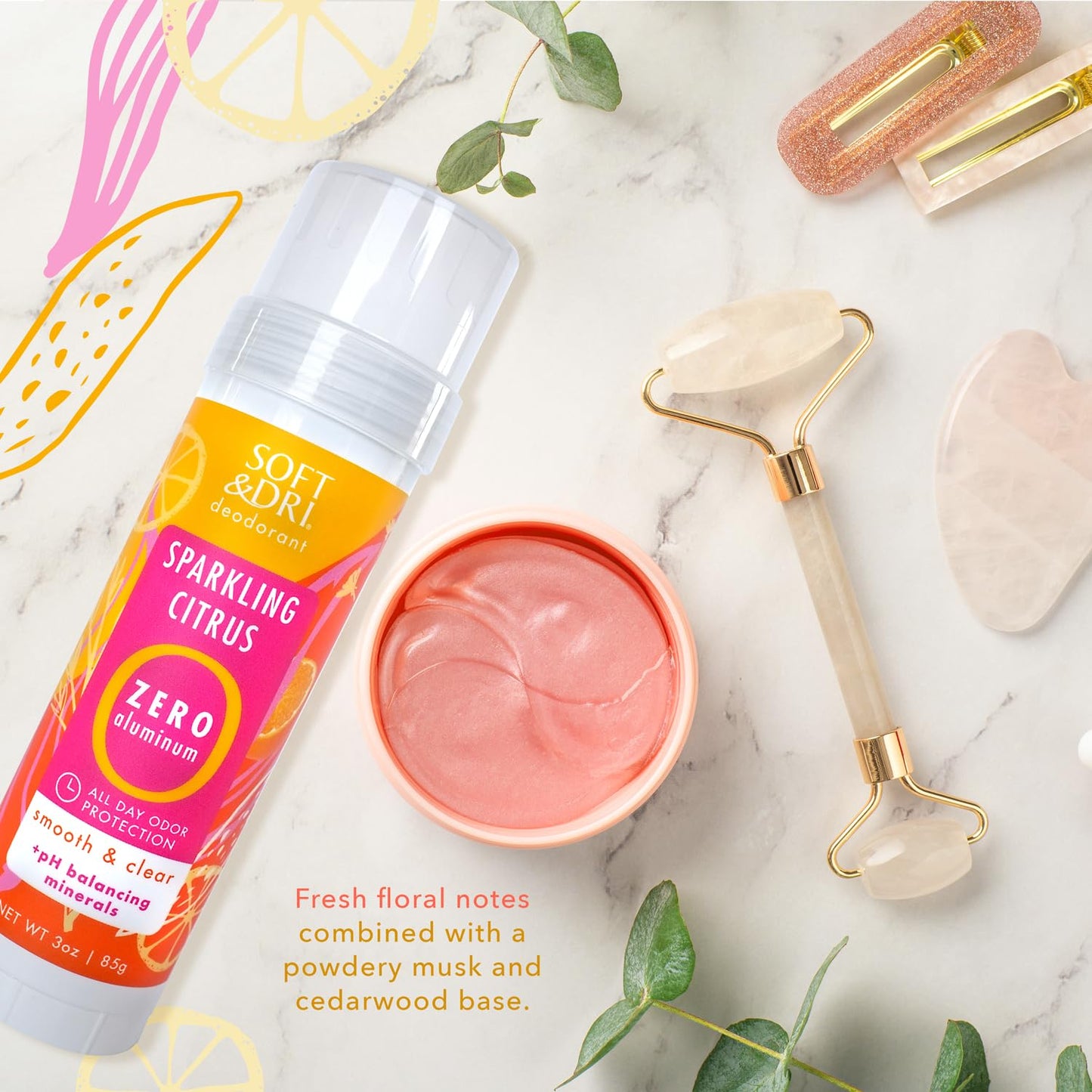 Soft & Dri Sparkling Citrus Aluminum Free Deodorant, 3 oz, Smooth and Clear Stick, pH Balancing Minerals, 3 pack