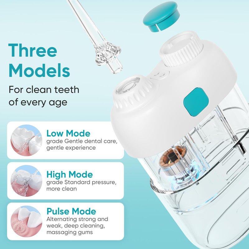 Portable Water Flosser, Cordless Oral Irrigator for Teeth, Mini Flossing Cleaning with Removable Tank, Travel Water Flosser with 3 Modes & IPX7 Waterproof