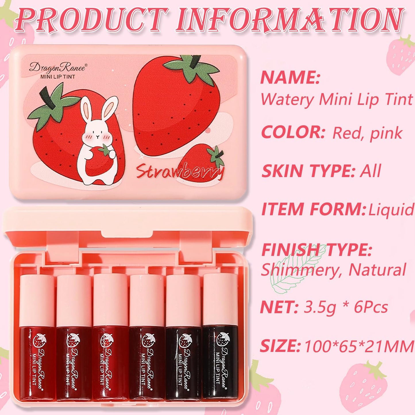 Yishifa 6 Colors Lip Tint Stain Mini Liquid Lipstick, Korean Lip Gloss Moisturizing Natural Velvet Lip Tint, Waterproof Longwear Liquid Blush & Lip Stain, Vivid Color Lip Blush Tint Makeup