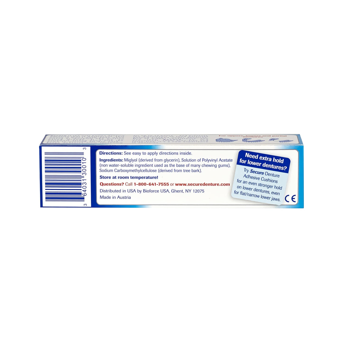 Secure Waterproof Denture Adhesive - Zinc Free - Extra Strong Hold For Upper, Lower or Partials - 1.4 oz (Pack of 2)