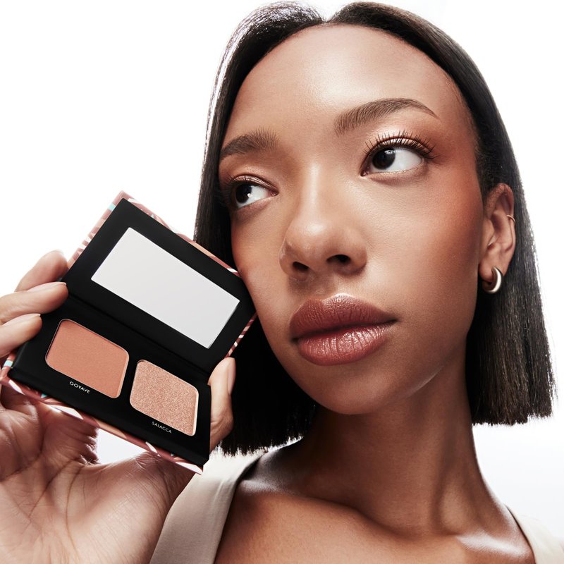 Black Up Blush & Highlighter Duo Palette Full Coverage Color Face Cheeks Makeup Palette All Day Wear Blendable Multi Use Eyes to Blush Velvety Finish, Contour to Highlight Natural Radiant Look (02)