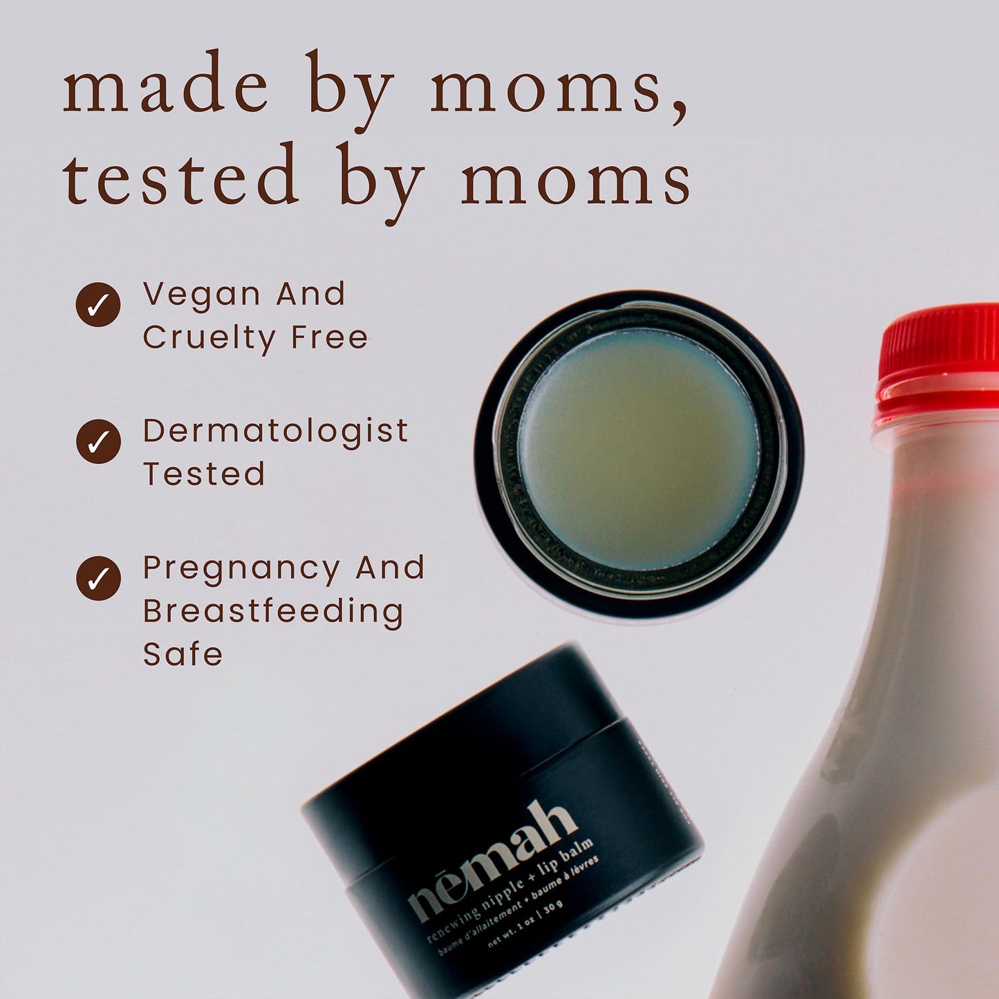 Nemah Nipple Cream, Nipple Cream For Breastfeeding, 2 In 1 Nursing Balm And Lip Balm, Non-Greasy Balm With Calendula Jojoba Mango For Dry Skin, Postpartum Essentials, Vegan and Cruelty-Free, 1 Oz