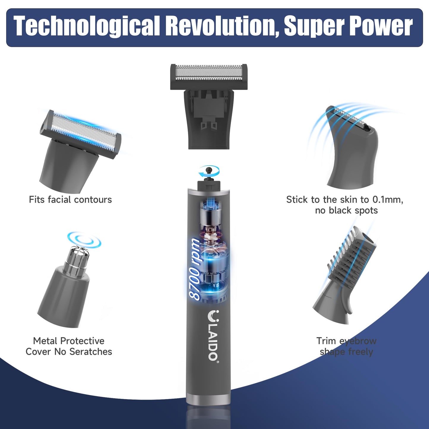 ULAIDO Body Hair Trimmer for Men, 4 in 1 Versatile Trimmer Shavers for Groin/Ball/Beard/Eyebrow/Nose/Ear Hair Shaver, USB-C Electric Pubic Hair Trimmer for Smooth Shaving with Storage Bag