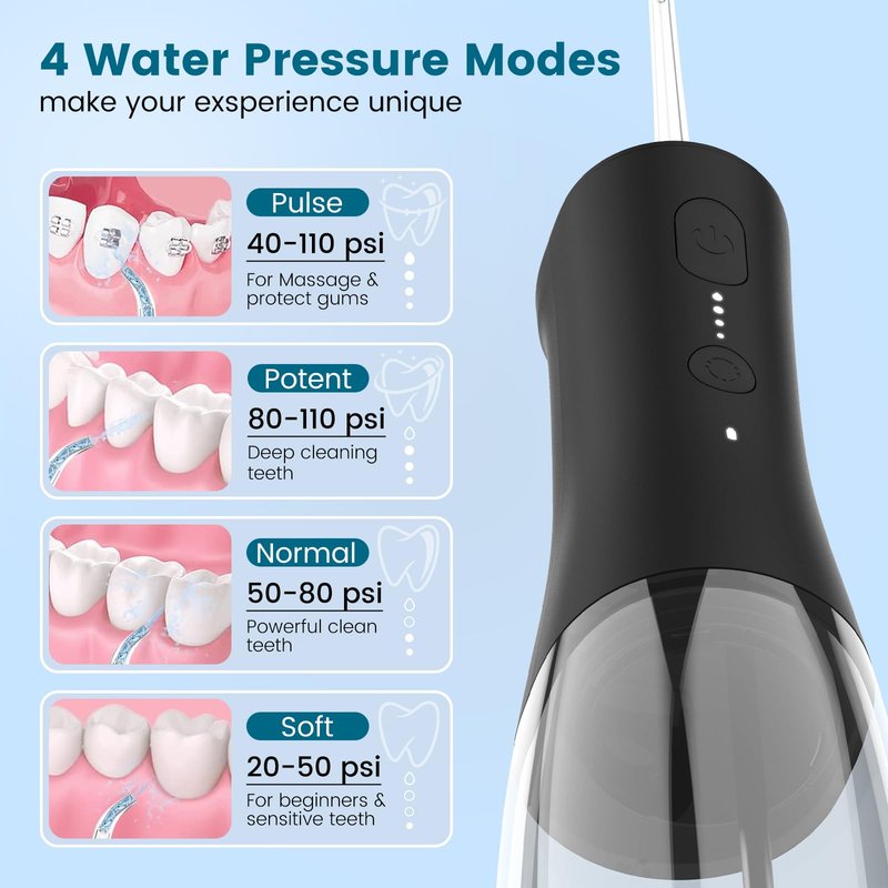 BOTLUXE Water Flosser Cordless - 265ml Portable Water Flosser for Teeth with 6 Nozzles, 1400 Pulses/Min, 4 Modes, IPX7 Waterproof, 60-Day Battery for Braces, Sensitive Gums, Travel & Family Use