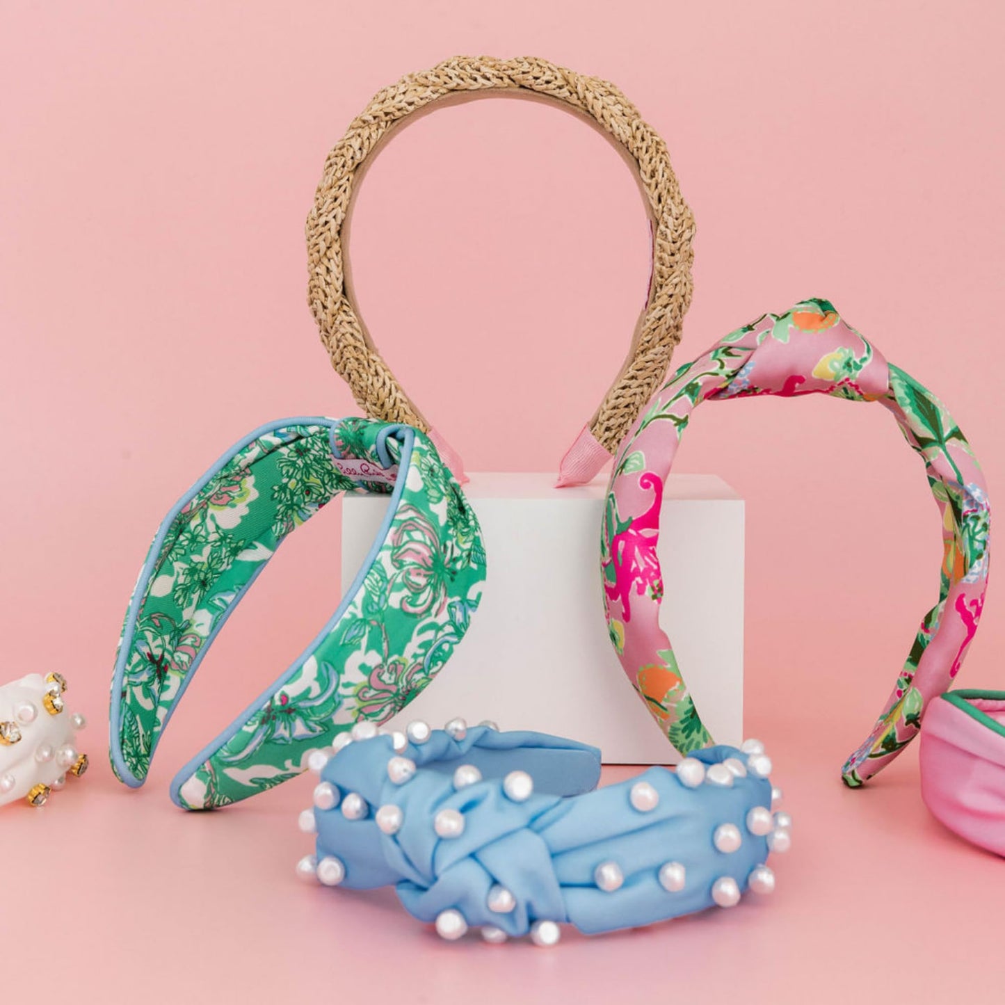 Lilly Pulitzer Braided Raffia Headband with Pink Trim