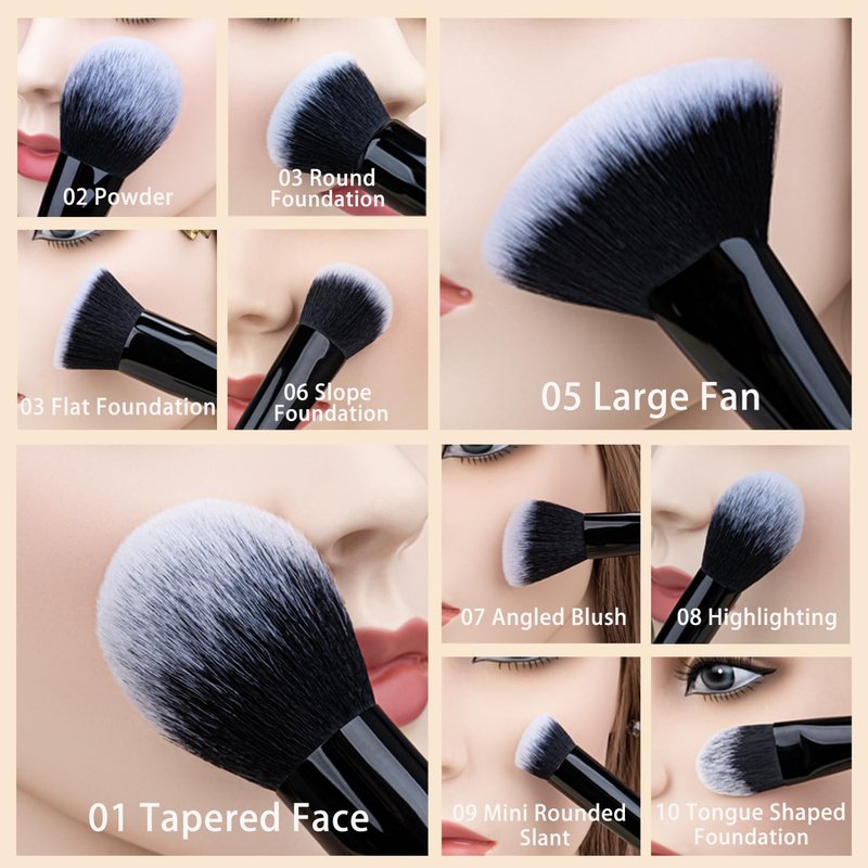 Daily Queen 29pcs Black Professional Makeup Brush Set Kabuki Powder Concealers Eye shadows Blush Eyeliner Eyebrow Contour Eye blending Brushes (29pcs brush +barrel+brush cleaner+face cleaner)