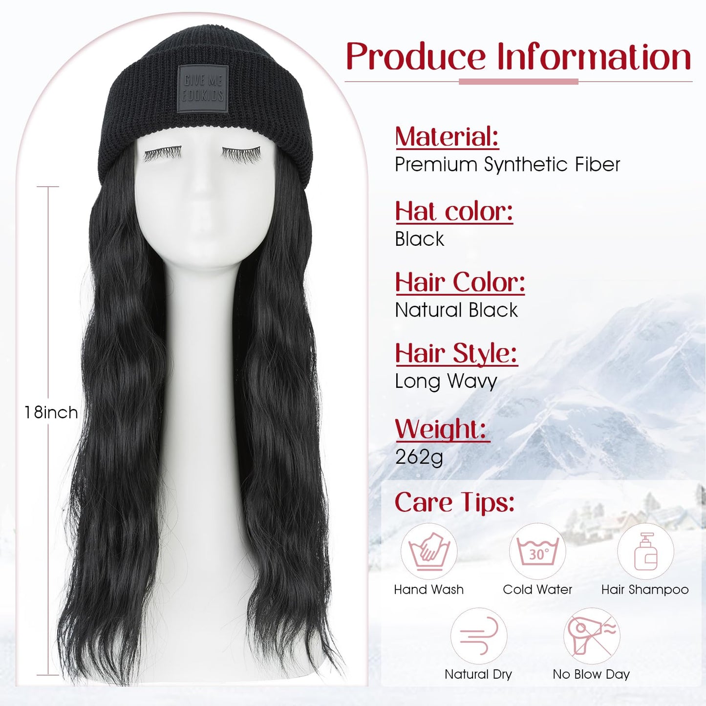 S-noilite Beanie Wig Hair Extensions,11 Inch Short Straight Hair Extensions with Knitted Hat Wigs for Women Winter Medium Brown