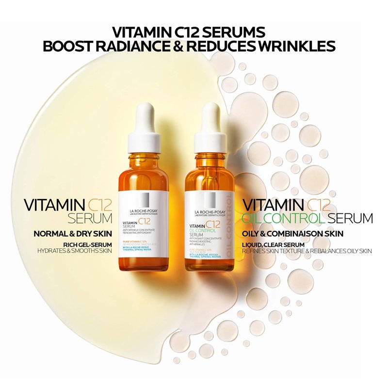 La Roche-Posay Pure 12% Vitamin C Oil Control Serum For Face With Hyaluronic Acid & Salicylic Acid, Hydrating Face Serum for Oily & Combination Skin, Boost Radiance & Reduce Wrinkles