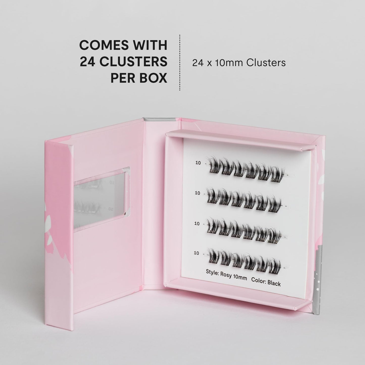 Silly George Single-Size Pop-On Lashes - DIY 1-Step Pre-Glued Faux Eyelash Cluster Kit, Natural Look Extensions, Pack of 24 Individual Clusters, Black - Rosy, 10mm