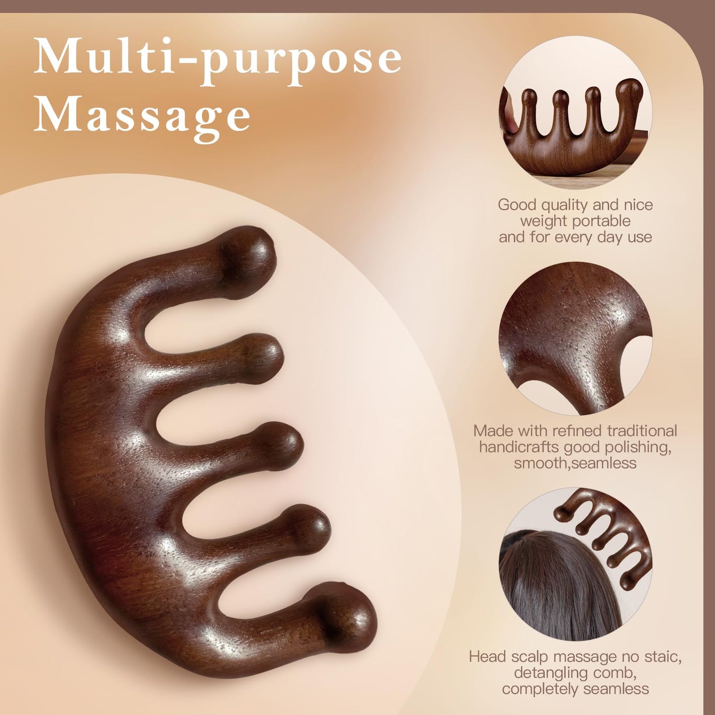 Cureder Wooden Scalp Massager - Handmade 100% Natural Green Sandalwood Wide Tooth Combs - Wood Massage Comb & Sandalwood Comb for Luxurious Hair Care