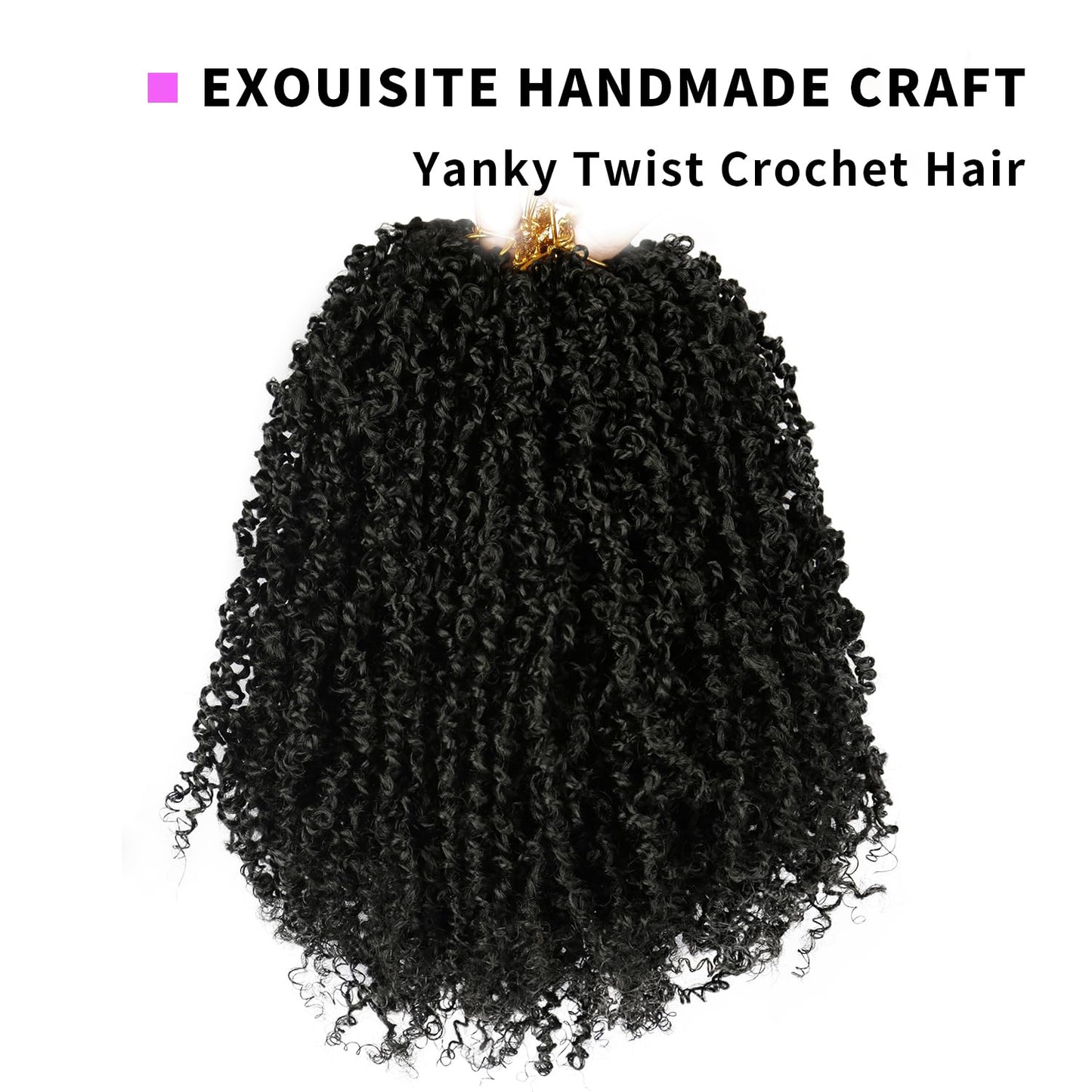 Yanky Twist Crochet Hair for Black Women - 12 Inch 8 Packs (30 Strands/Pack) Pre-Looped Synthetic Braiding Hair, Fluffy Spring Mini Twist Passion Twist Natural Black