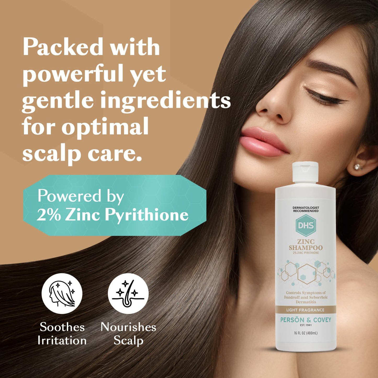 DHS Zinc Shampoo – Dandruff Shampoo – for Flaky and Dry Scalp with 2% Zinc Pyrithione, 16 oz