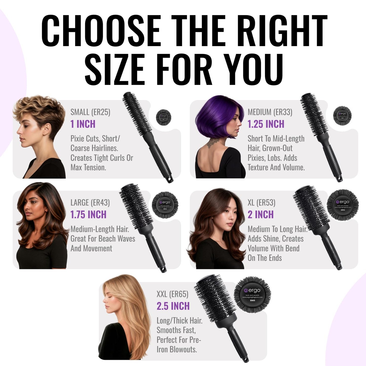 ERGO Ceramic Ionic Round Brush for Blow Out - Salon Quality Hair Brushes for Women - Roller Brush for Blow Drying, Wet and Dry Hair Styling, Volumizing Hair Care - ER53: 2"