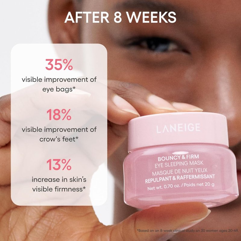 **LANEIGE Bouncy Eye Sleeping Mask - Depuff & Firm with Peony, Collagen, Ceramide & 5D Hyaluronic Acid | 0.7 oz**