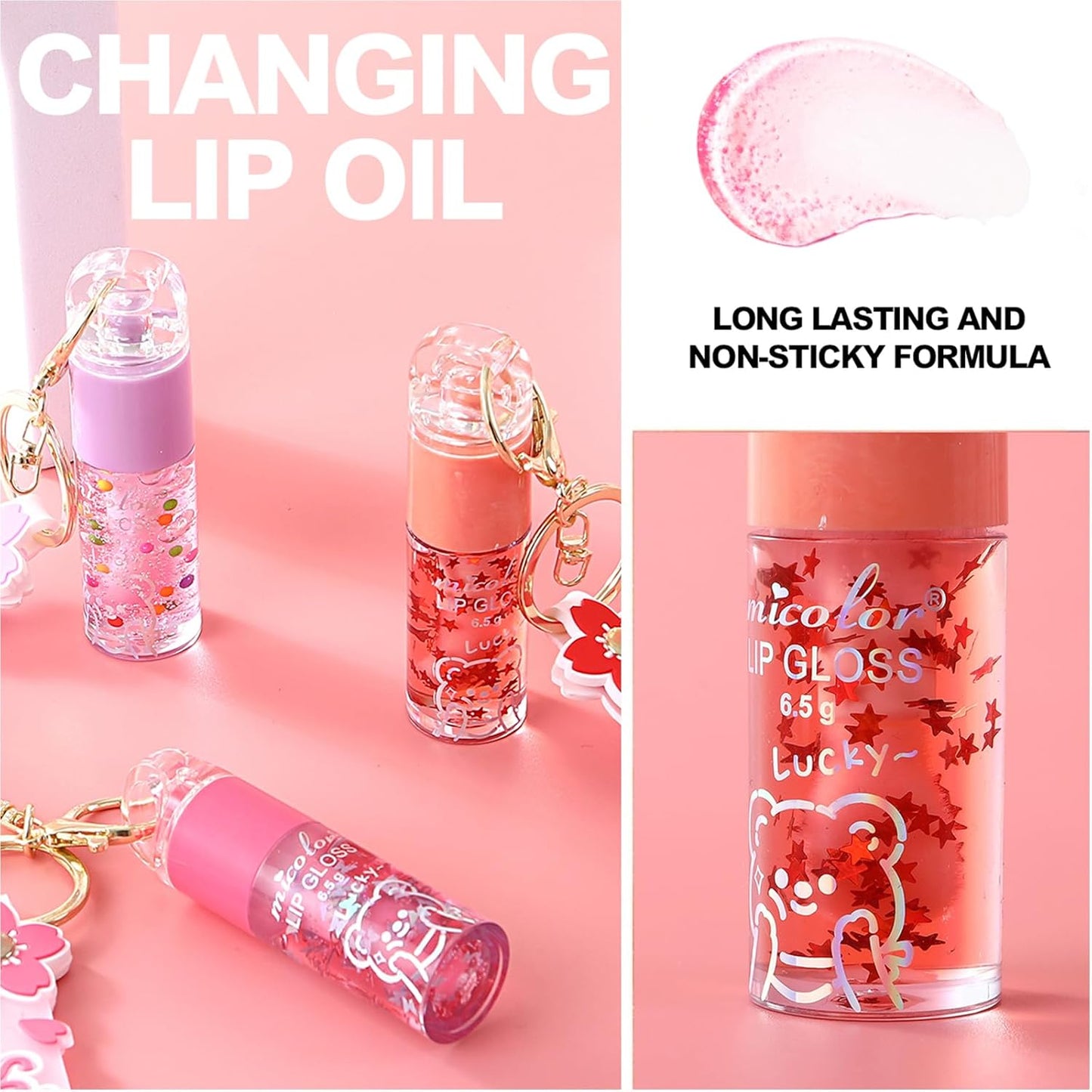 Hydrating Lip Gloss Set - Glossy Shimmer Finish | 3 Colors with Natural Moisturizing Formula & Sakura Keychain Design