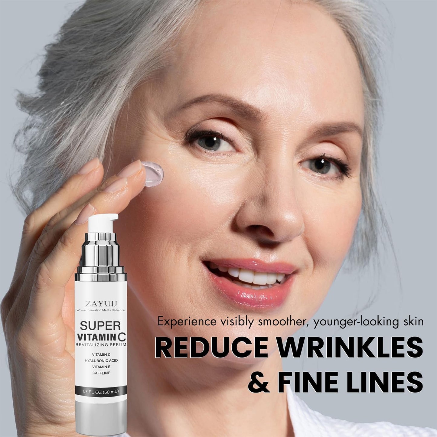 Super Vitamin C Face Serum for Mature Skin: Hydrating Brightening Formula - Vitamin C, Hyaluronic Acid, Vitamin E, Caffeine - Face Lift Serum for Wrinkles, Dark Spots - 1.7 fl. oz.