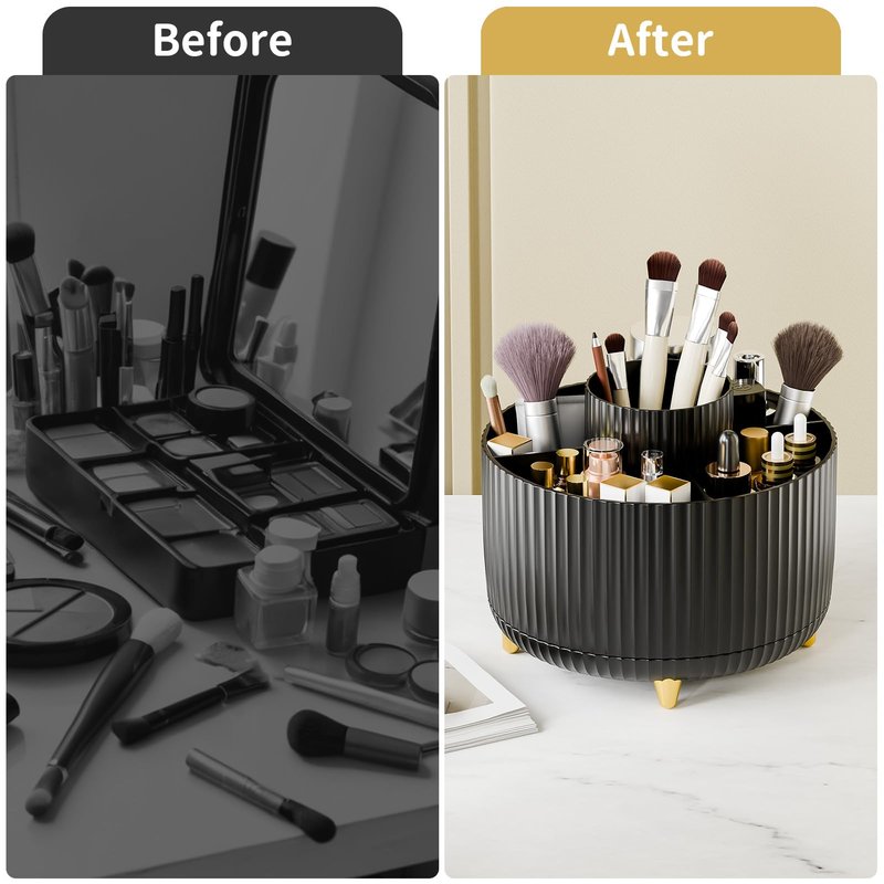 fanado Bling 360° Rotate Makeup Brush Holder Organizer, Makeup Organizers Countertop, Makeup organization and Skincare Storage for Vanity, Gift for Women Girls (Bling dz-White)