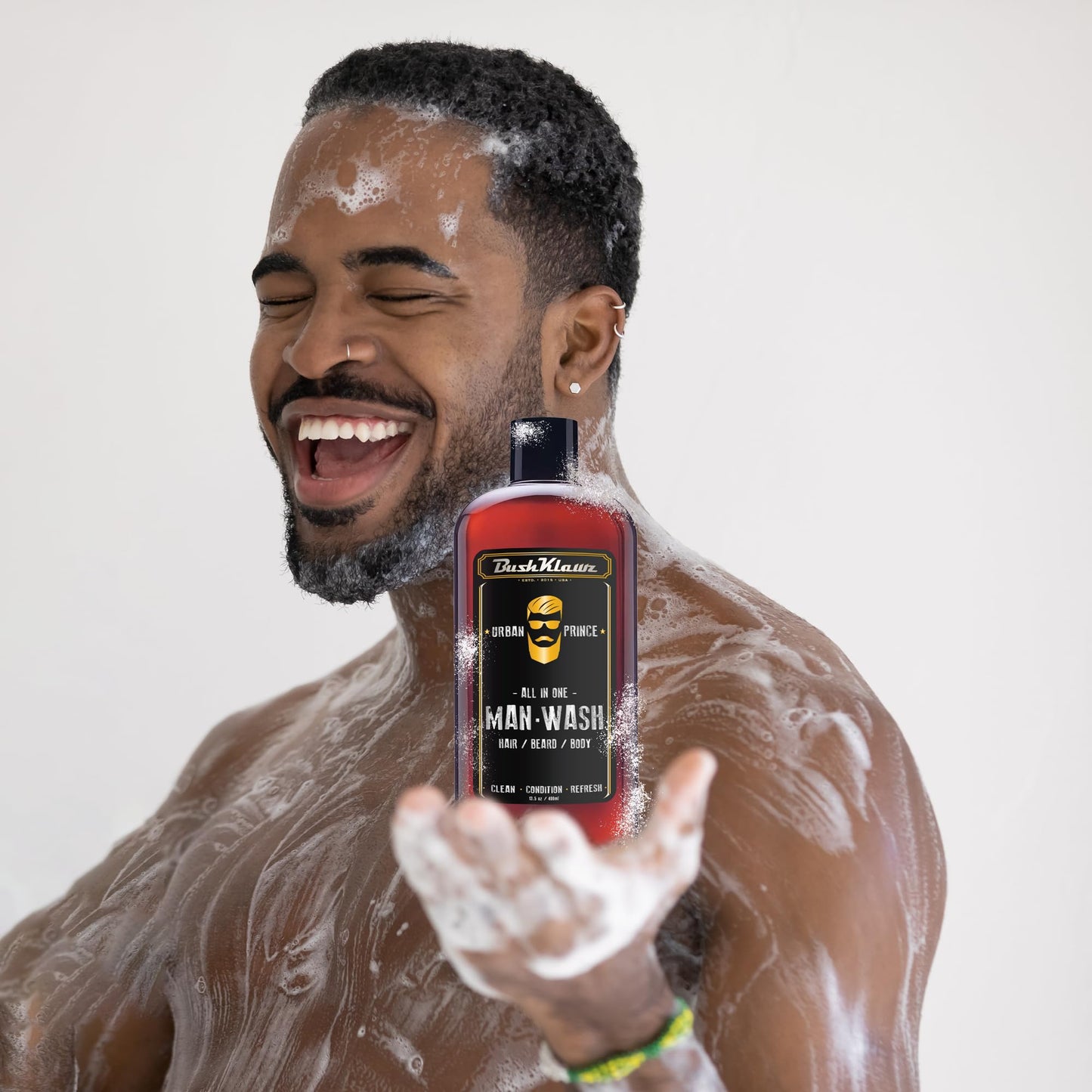 BushKlawz URBAN PRINCE MAN WASH Men’s Original All in One 3-in-1 Shampoo Conditioner Hair Beard BodyWash Man Made American Viking Crew Cannon Wash with Bulldog Duke PH Ballwash