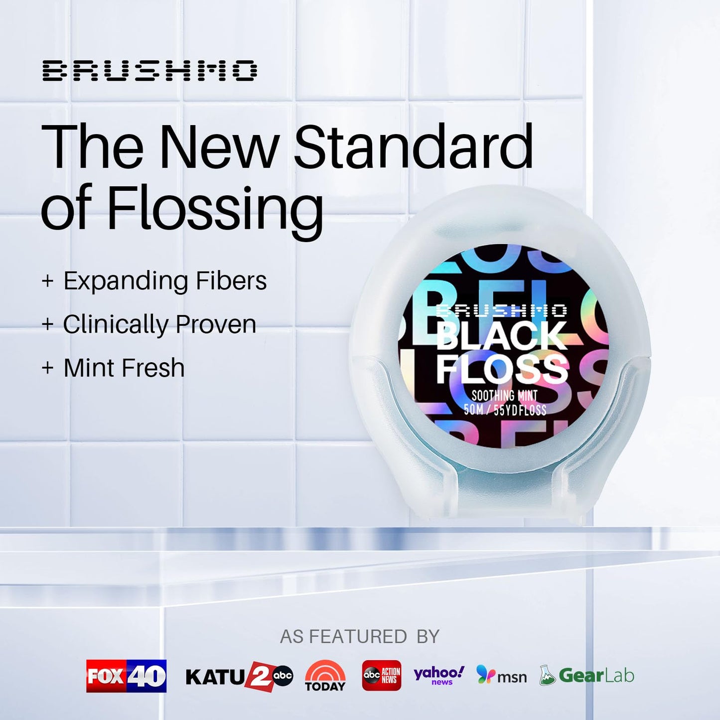 Brushmo Black Floss (BBFloss) - Expanding Floss, Gum-Friendly Soothing Mint Dental Floss, Natural Vegan Wax to Remove Plaque from Teeth, Dentist Designed PTFE & PFAS Free Oral Care, 3 Spools, 163 yd