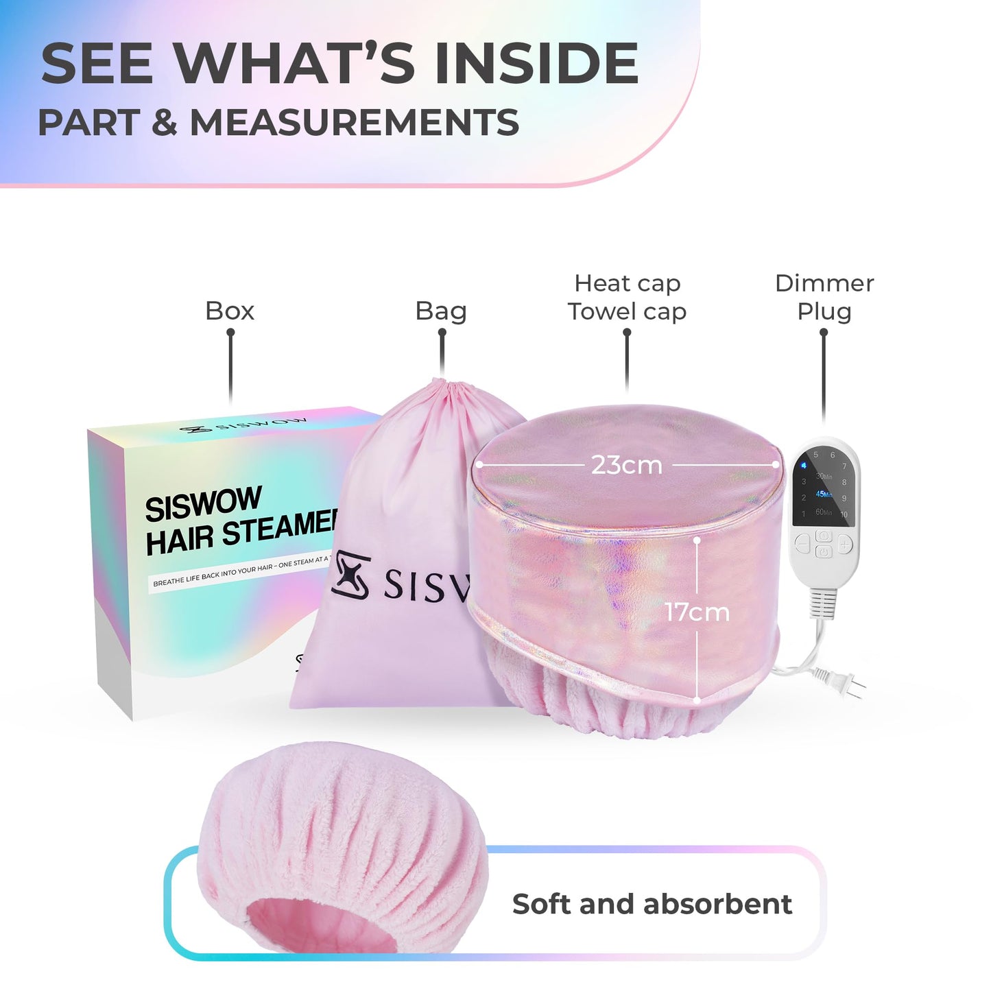 SISWOW Heat Cap for Deep Conditioning w/10-level Heats Up Quickly, Hair Steamer for Natural Black Hair Home Use - Thermal Heat Cap for Treatment, Great for Deep Conditioner - Portable, Waterproof