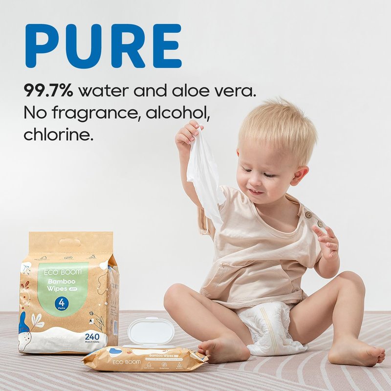 ECO BOOM Bamboo Baby Wipes - 99% Water-Based & Unscented Baby Wipes, Plant-Based & Hypoallergenic Wet Wipes Bulk (960 count), 16 Pack