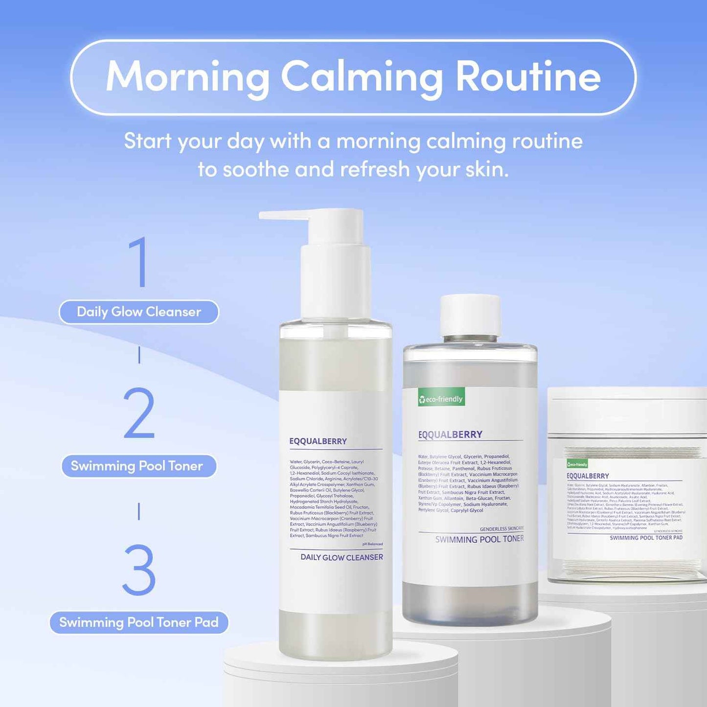 EQQUALBERRY pH Balanced Daily Glow Gel Cleanser 7.1 fl oz. 210ml Moisturizing finish, Gentle Gel Cleaning, Korean Skincare EWG Green