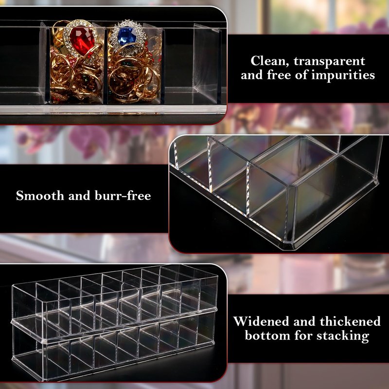 Nsmykhg Acrylic Makeup Organizer,6 Pack 8 Spaces Clear Vanity Drawer for Eyeshadow Palette, Lipstick & Highlighter Storage, Skincare Display, Bathroom Cosmetic Organize,10"x3.5"x1.8"