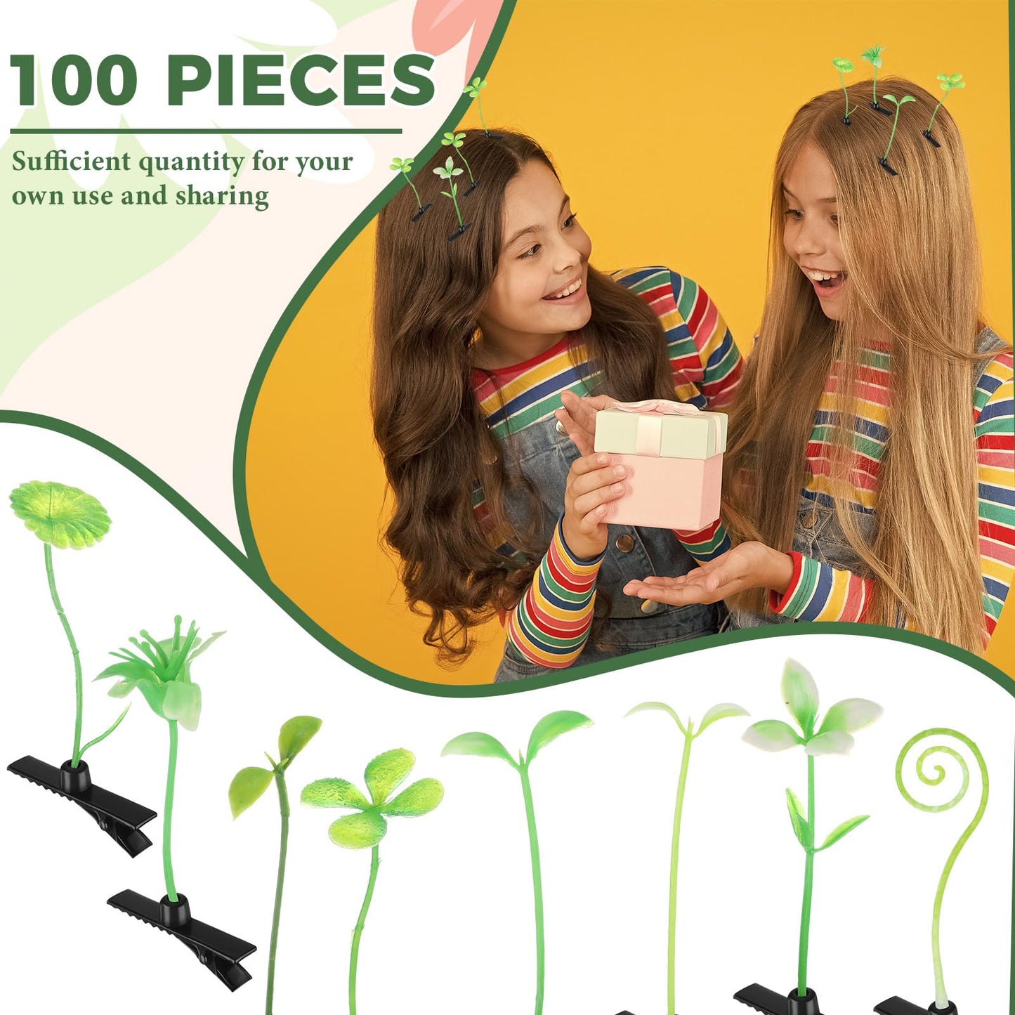 Tigeen 200 Pcs Rave Sprouts Bean Sprout Funny Hair Clips Mixed Style Plant Hairpins Hair Accessories for Home Party Irish (Fresh Style)