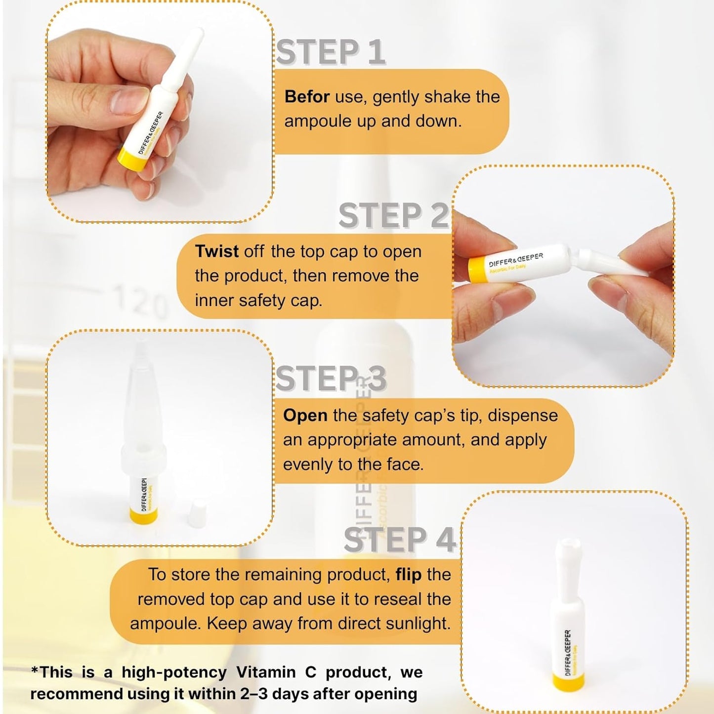 Ascorbic Acid 20% Vitamin C Serum - Lightweight K-Beauty Ampoules | 7 x 2ml Daily Skincare