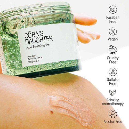 COBA'S DAUGHTER 99% Pure Aloe for Sunburn Relief & After Sun Recovery| Coconut Scented Aloe Vera Gel |Organic Aloe Vera Gel for Face & Body - Hair Hydration & Cooling Lotion (10.6 oz)