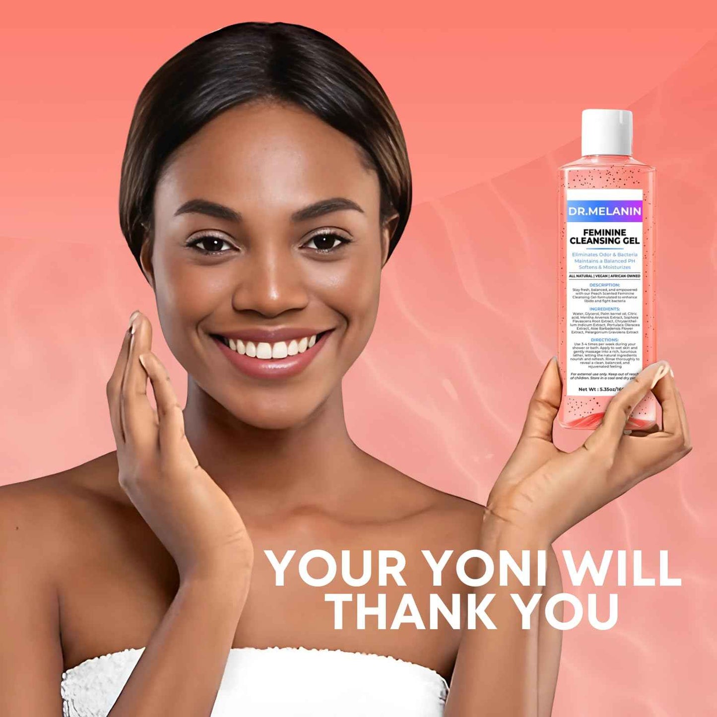 Dr. Melanin pH Balancing Peach Cleansing Shower Gel for Intimate Care – Feminine Hygiene Wash for Odor Control, Gentle Cleansing & Skin Nourishment - Aloe Vera Formula