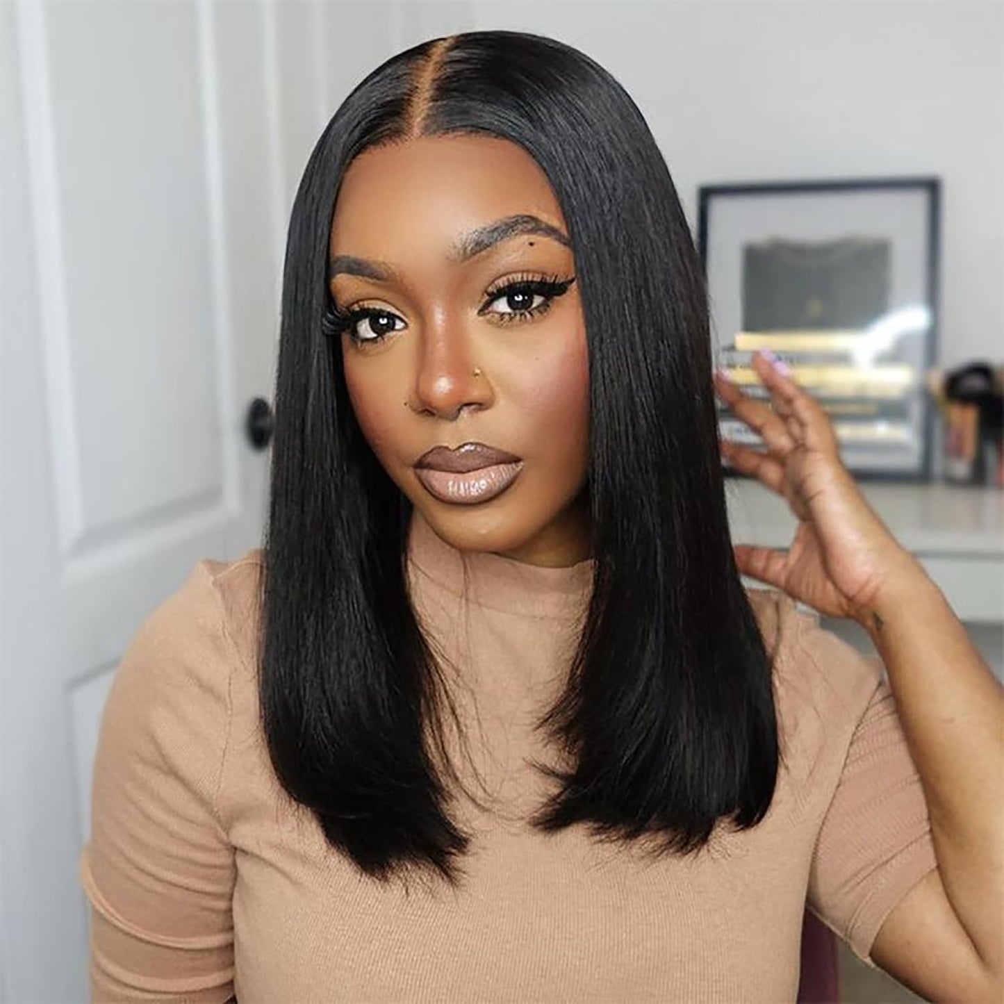 OPNGF Bob Wig Human Hair Glueless 13x4 HD Lace Front Wigs For Black Women Straight Transparent Frontal Short Human Hair Bob Wig 14 Inch Pre Plucked With Baby Hair 180% Density