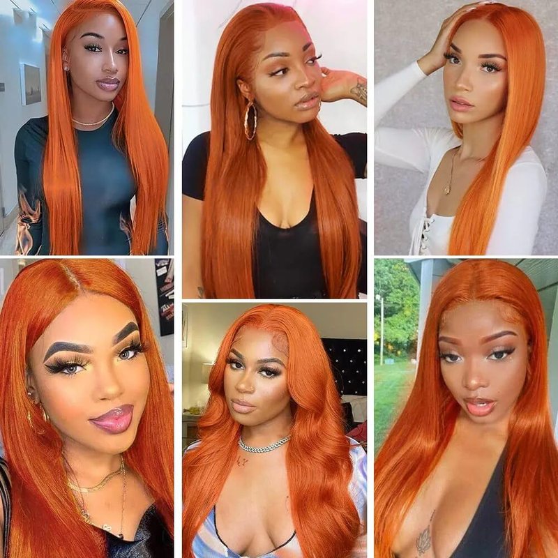 Ginger Bundles Color 350 Straight Human Hair Bundles 8 10 12 inch Double Weft Brazilian Virgin Orange Straight Human Hair Extensions Soft and Silky for Women