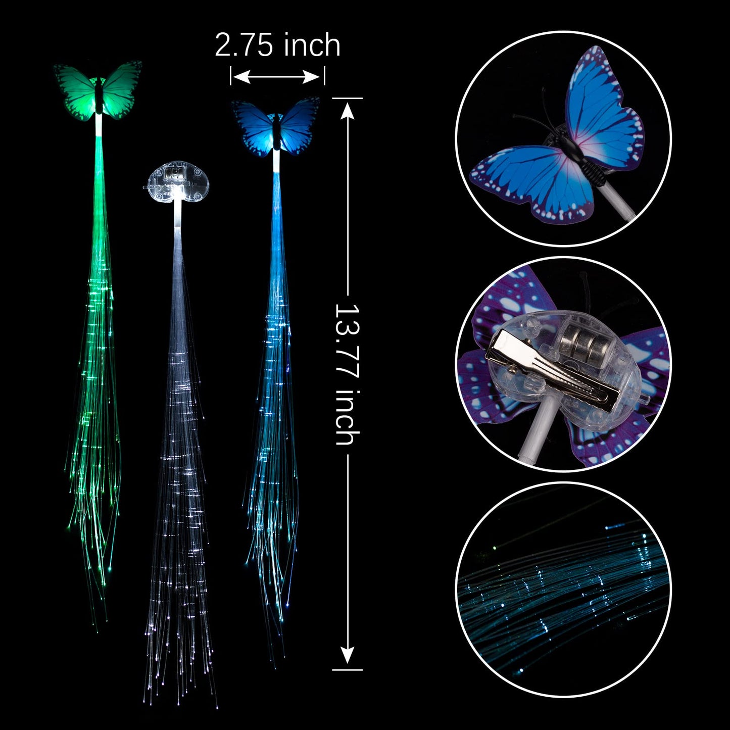 40 Pack Led Light Up Fairy Hair Accessories Braid Extension Butterfly Clips for Women Girls, Glow in the Dark Party Favors Supplies Neon Rave Accessories Wig for Festival Halloween Christmas Birthday