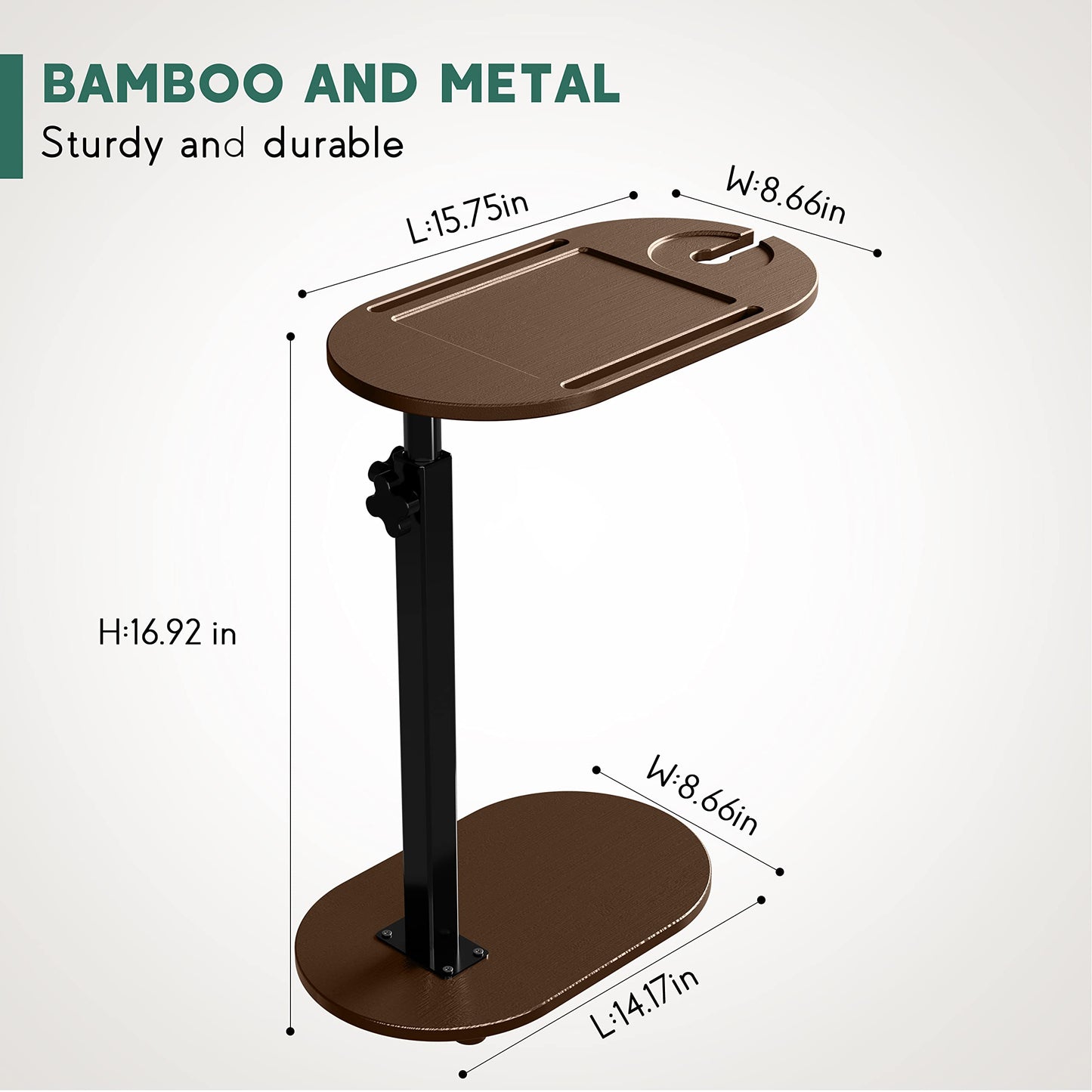 Yumkfoi Bamboo Bathtub Tray Table with Adjustable Height and Freestanding