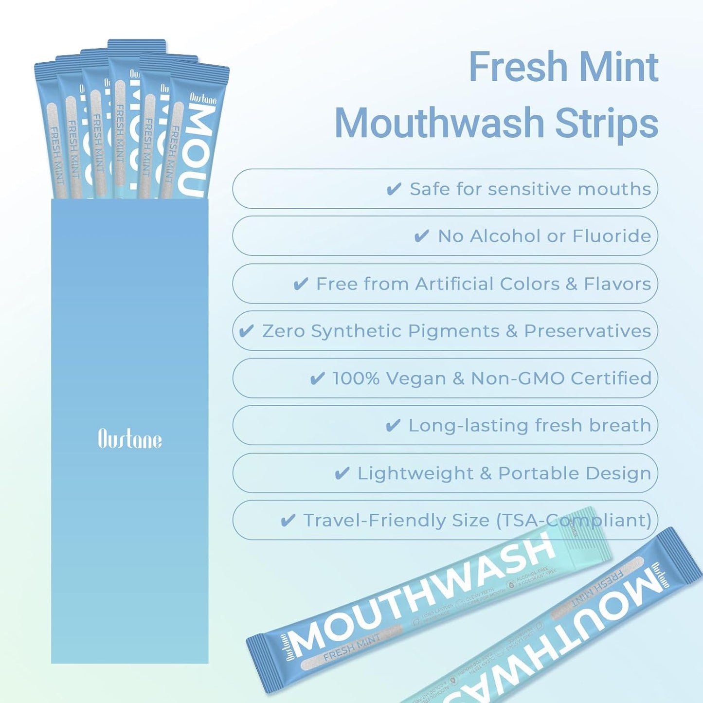 Fresh Mint Mouthwash - Alcohol-Free Travel Size Packets | 15ml, Long-Lasting Freshness (20 Pack)