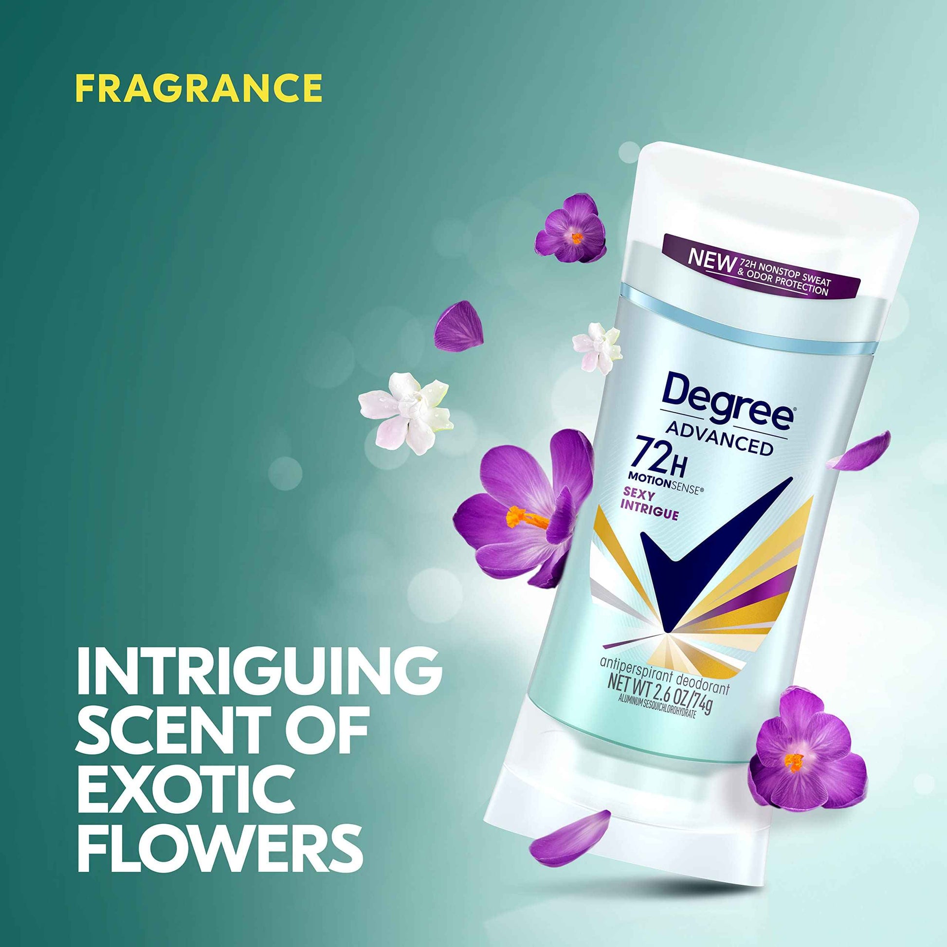 Degree Advanced Antiperspirant Deodorant 72-Hour Sweat & Odor Protection Sexy Intrigue Antiperspirant Deodorant For Women with MotionSense Technology 2.6 oz, Twin Pack