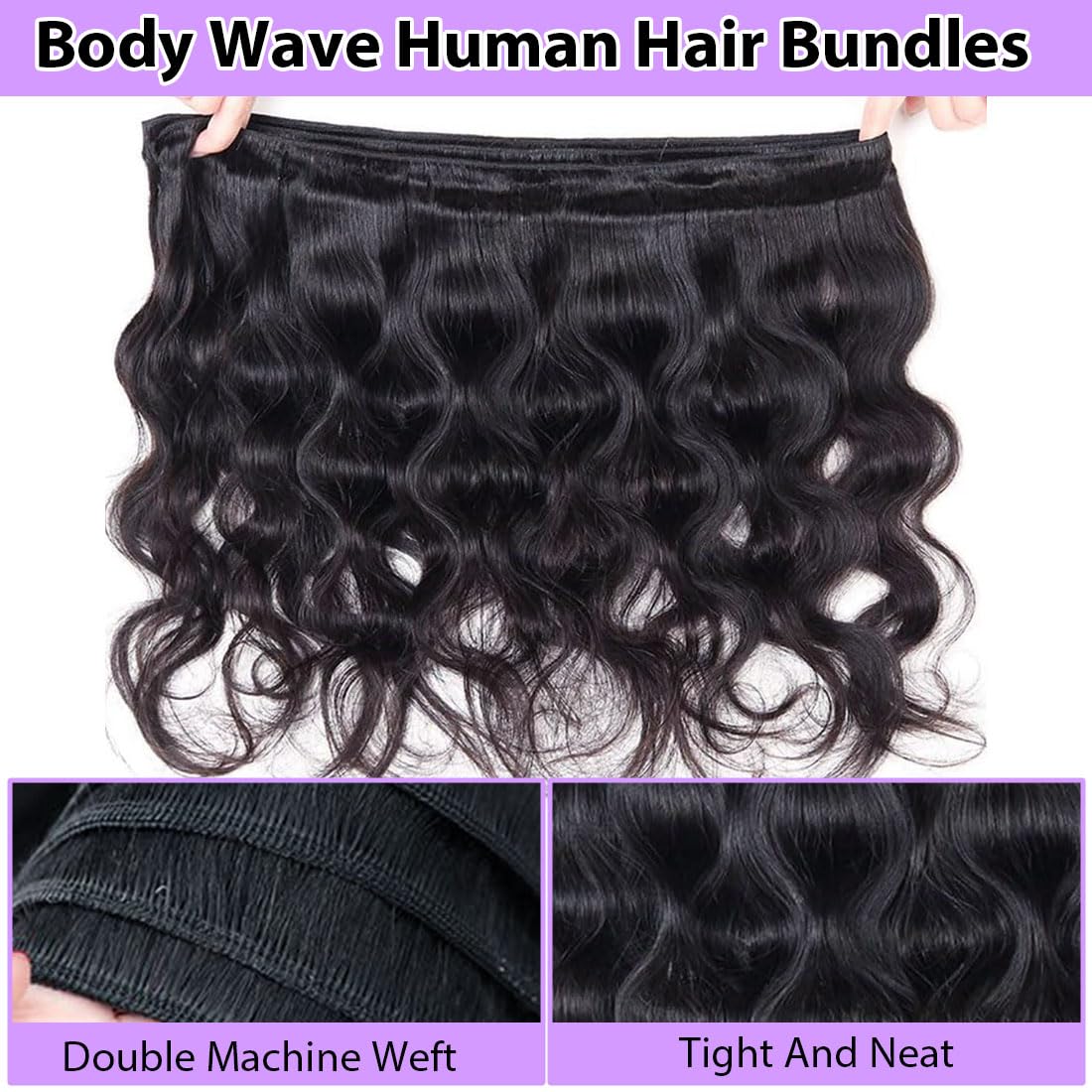 Human Hair Bundles 12A Body Wave Bundles Human Hair 20 Inch 100% Unprocessed Brazilian Virgin Weave 1 Bundle Quick Weave Wet and Wavy Real Human Hair Extensions Natural Black for Women