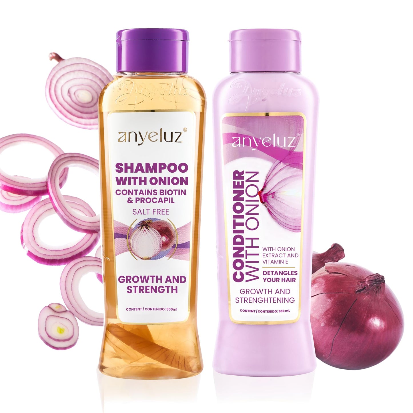 Anyeluz Onion Shampoo and Conditioner for Hair Growth with Biotin, Salt and Paraben Free Hair Care Duo with Keratin and Botanical Extracts for Stronger Softer Hair