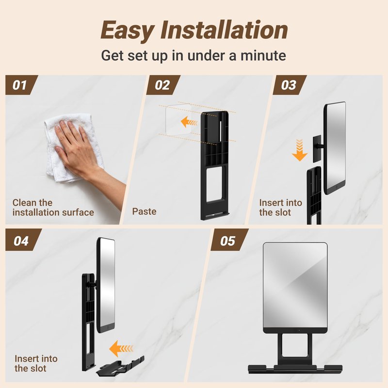 Heated Shower Mirror Fogless for Shaving，Fog Free Shaving Mirror for Shower with Razor Holder，360°Roating Shaving Mirror for Shower Fogless，5000mAh Long-Lasting Anti Fog Shower Mirror (Dark Brown）