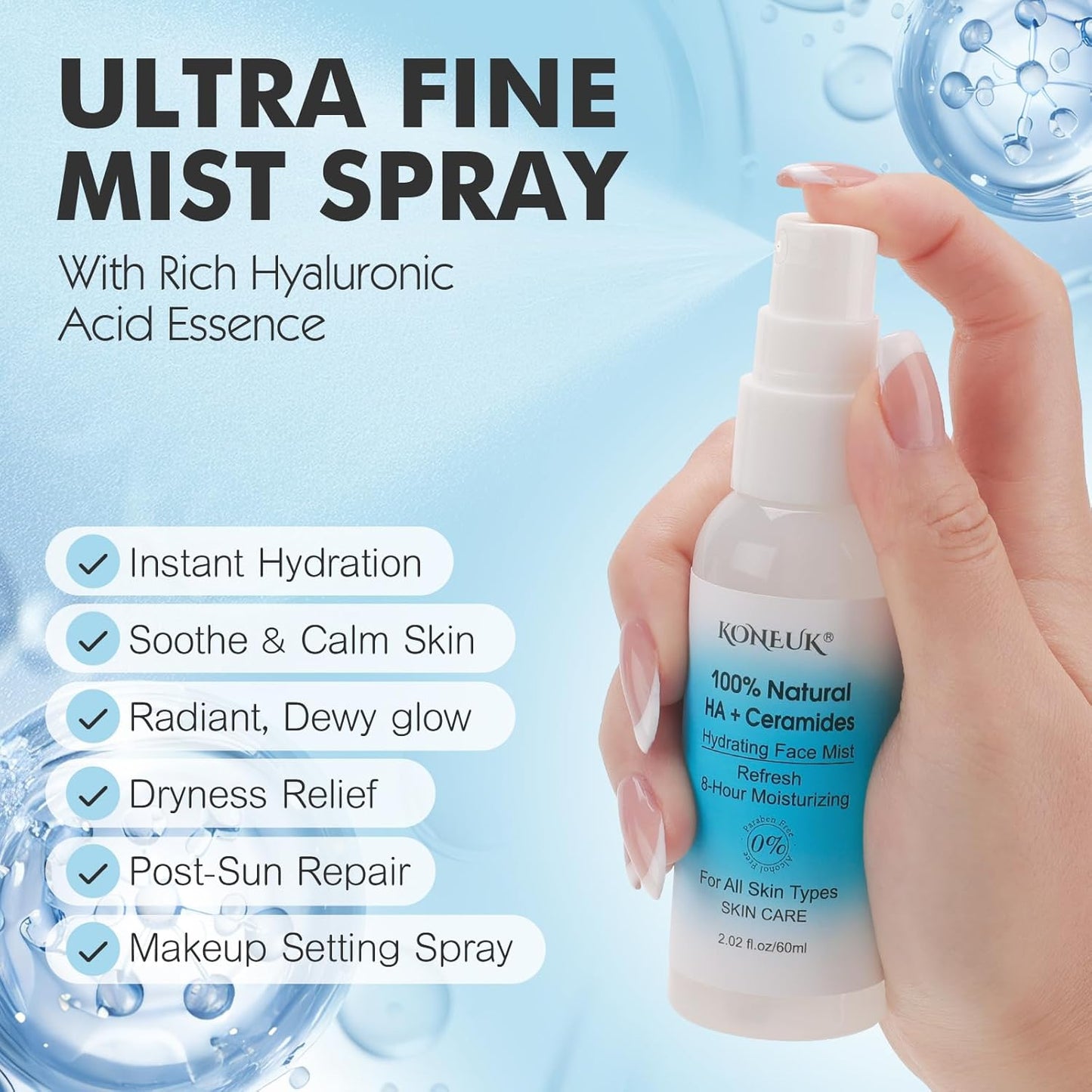 Refreshing Face Mist Kit - Long-Lasting Hydration & Soothing Spray for Glowing Skin | Mini Travel Size 2.02 fl oz, 6 Pack