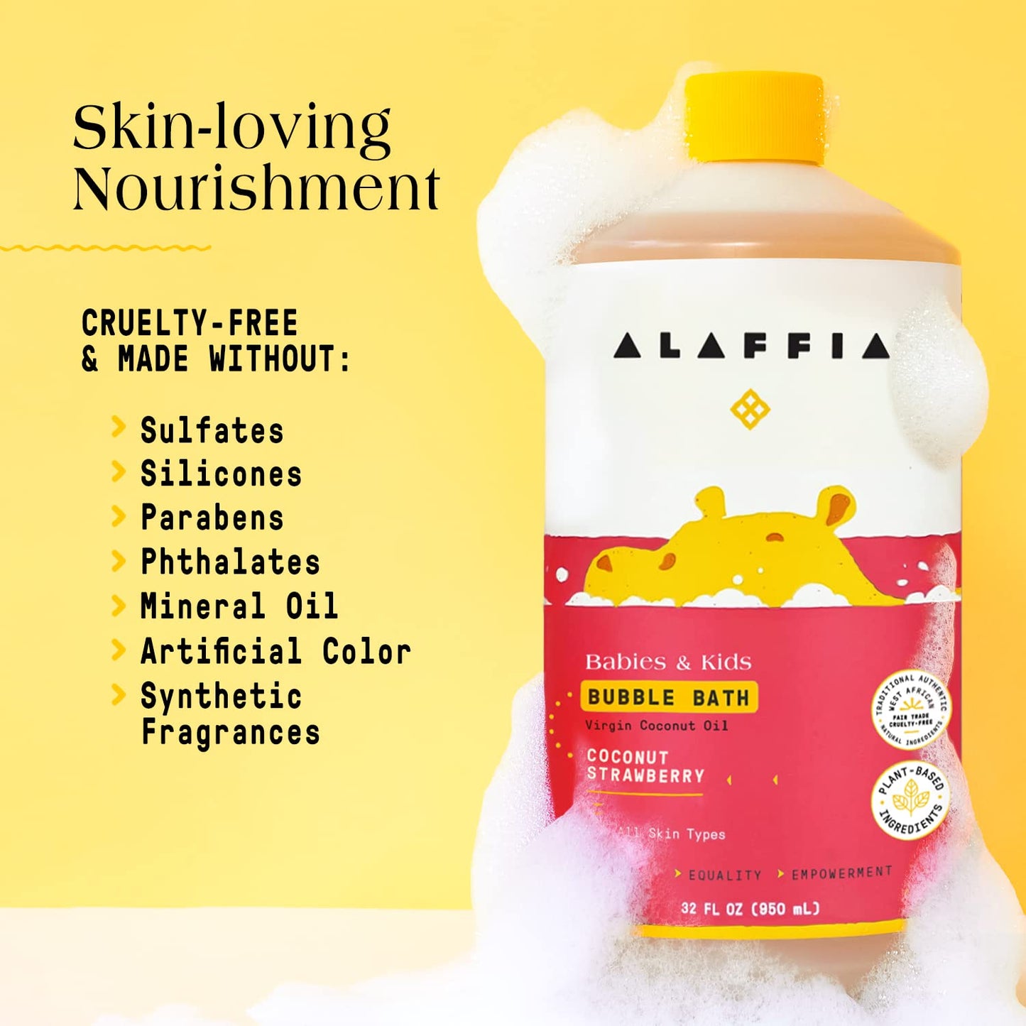 Alaffia Bubble Bath for Babies & Kids, Coconut Strawberry 2-Pack – Long-Lasting, Moisture-Rich Bubbles with Coconut Oil, 32 Fl Oz Ea