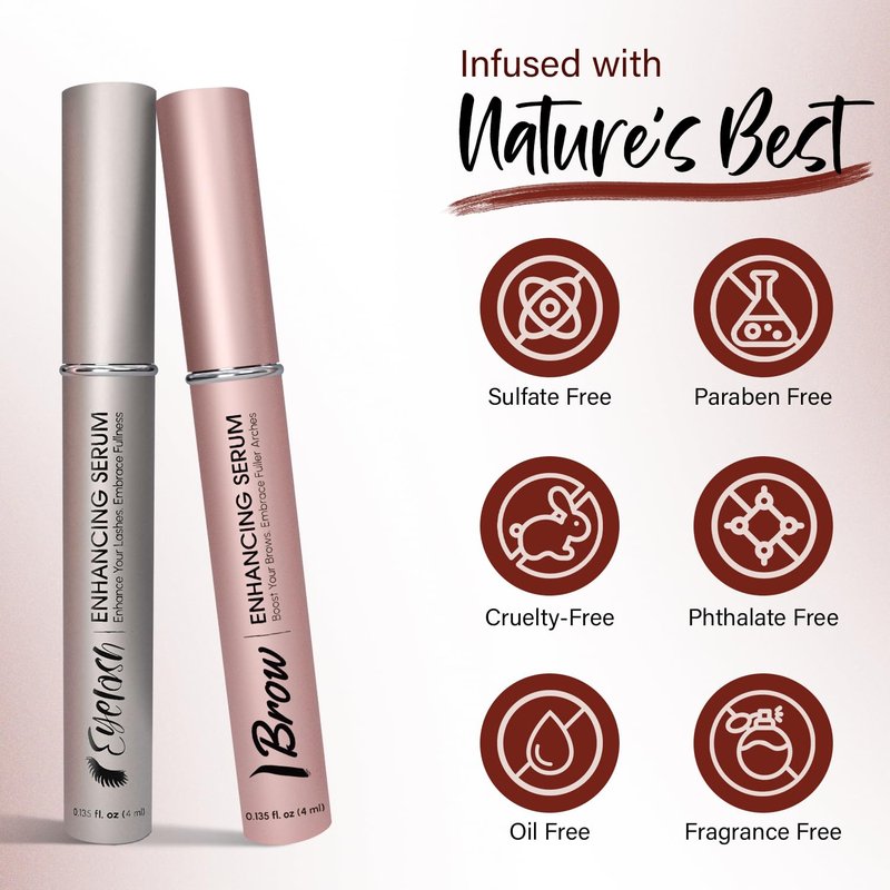 Herbishh Eyelash & Eyebrow Groth Serum Combo for Women & Men (0.135 fl. oz Each), Peptide Infused Lash Enhancing Treatment & Brow Conditioner, Fuller-Looking Lashes & Brows, Safe for Lash Extension